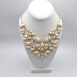 Vintage Style Off White and Gold Toned Statement Necklace